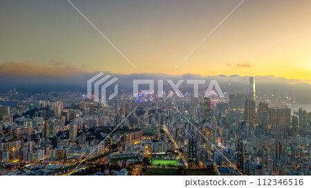 Hong Kong Cityscape at twilight, from Beacon Hill Jan 20 2024 112346516