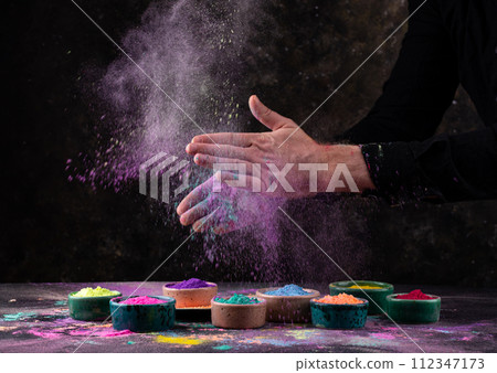 Gulal colors for Indian Holi festival 112347173