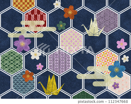 Tortoiseshell base various Japanese patterns Japanese paper material_blue Tortoiseshell base various Japanese patterns Japanese paper material_blue 112347668