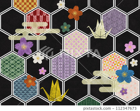Tortoiseshell base various Japanese patterns Japanese paper material_black 112347673