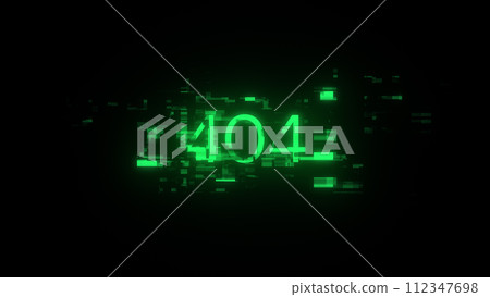 3D rendering error 404 text with screen effects of technological glitches 112347698