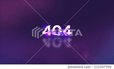 3D rendering error 404 text with screen effects of technological glitches 112347768