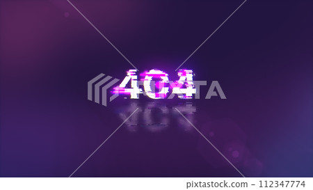 3D rendering error 404 text with screen effects of technological glitches 112347774