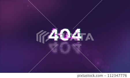 3D rendering error 404 text with screen effects of technological glitches 112347776