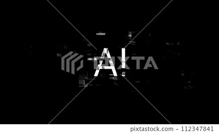 3D rendering AI text with screen effects of technological glitches 3D rendering AI text with screen effects of technological glitches 112347841
