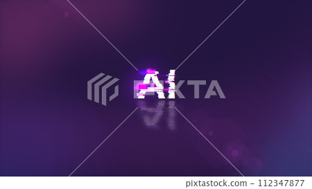 3D rendering AI text with screen effects of technological glitches 3D rendering AI text with screen effects of technological glitches 112347877