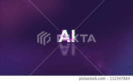 3D rendering AI text with screen effects of technological glitches 3D rendering AI text with screen effects of technological glitches 112347884