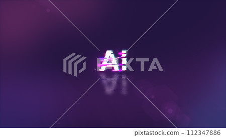 3D rendering AI text with screen effects of technological glitches 112347886