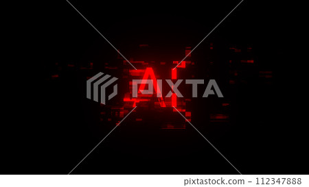 3D rendering AI text with screen effects of technological glitches 3D rendering AI text with screen effects of technological glitches 112347888