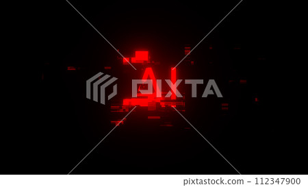 3D rendering AI text with screen effects of technological glitches 3D rendering AI text with screen effects of technological glitches 112347900