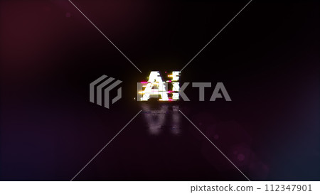 3D rendering AI text with screen effects of technological glitches 3D rendering AI text with screen effects of technological glitches 112347901