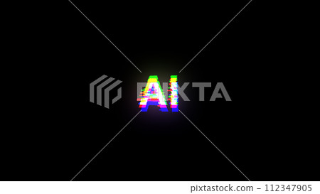 3D rendering AI text with screen effects of technological glitches 112347905