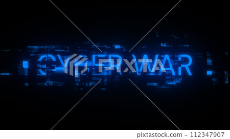 3D rendering cyber war text with screen effects of technological glitches 112347907