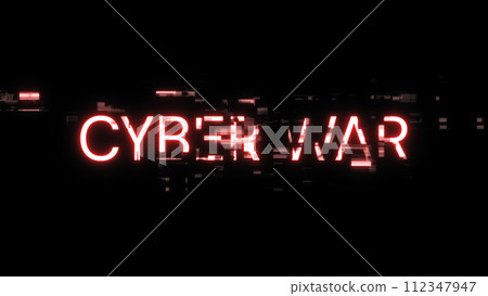 3D rendering cyber war text with screen effects of technological glitches 112347947