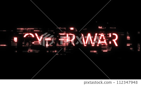 3D rendering cyber war text with screen effects of technological glitches 112347948