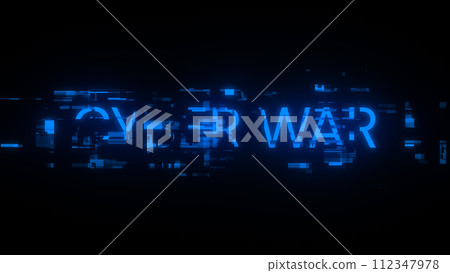 3D rendering cyber war text with screen effects of technological glitches 112347978