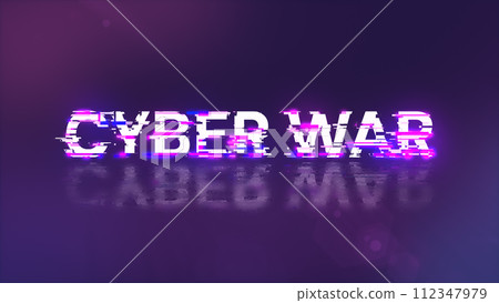 3D rendering cyber war text with screen effects of technological glitches 112347979