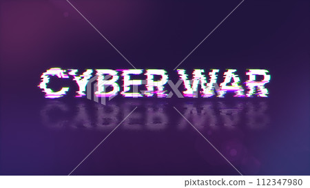3D rendering cyber war text with screen effects of technological glitches 112347980