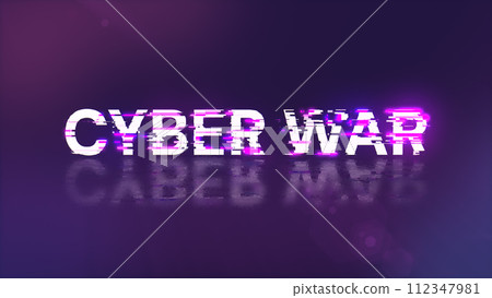 3D rendering cyber war text with screen effects of technological glitches 112347981