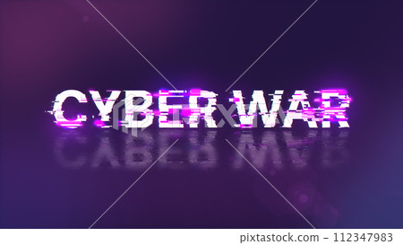 3D rendering cyber war text with screen effects of technological glitches 112347983