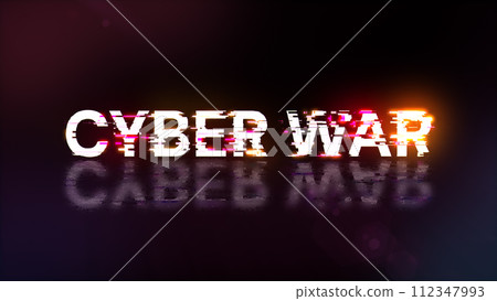 3D rendering cyber war text with screen effects of technological glitches 112347993