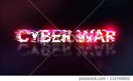 3D rendering cyber war text with screen effects of technological glitches 112348002