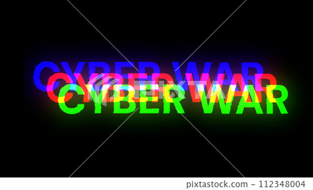 3D rendering cyber war text with screen effects of technological glitches 3D rendering cyber war text with screen effects of technological glitches 112348004