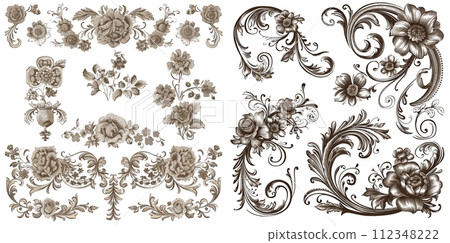 Vintage vector floral frame elements 112348222