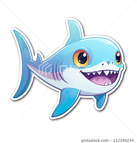 Happy cartoon rainbow shark icon isolated on white background. Vector illustration. Generate AI Happy cartoon rainbow shark icon isolated on white background. Vector illustration. Generate AI 112348234