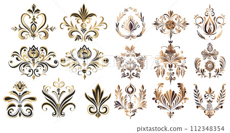 Vector ornament for letter. Flower royal design elements set Vector ornament for letter. Flower royal design elements set 112348354