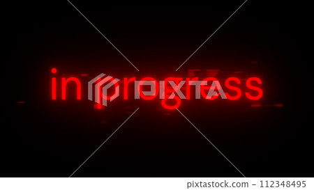 3D rendering in progress text with screen effects of technological glitches 112348495