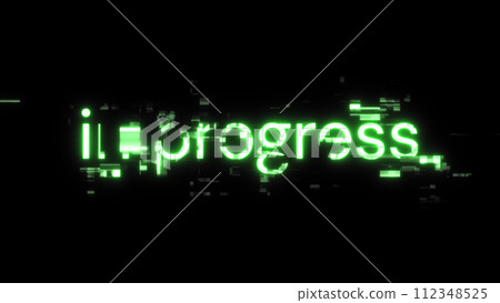 3D rendering in progress text with screen effects of technological glitches 3D rendering in progress text with screen effects of technological glitches 112348525