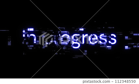 3D rendering in progress text with screen effects of technological glitches 3D rendering in progress text with screen effects of technological glitches 112348550