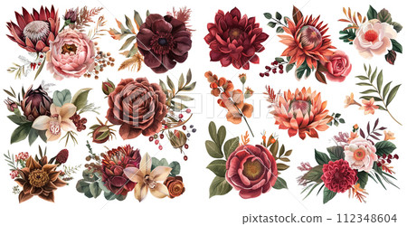 Set of watercolour roses 112348604