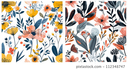 Floral vector seamless pattern. Digital drawn illustration Floral vector seamless pattern. Digital drawn illustration 112348747