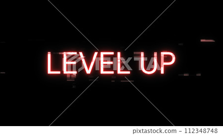 3D rendering level up text with screen effects of technological glitches 3D rendering level up text with screen effects of technological glitches 112348748