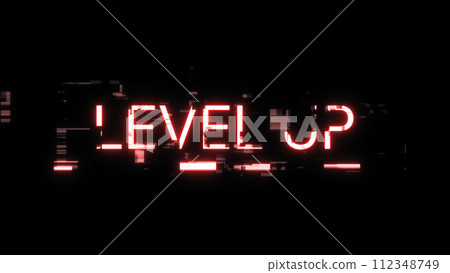 3D rendering level up text with screen effects of technological glitches 3D rendering level up text with screen effects of technological glitches 112348749
