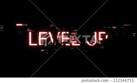 3D rendering level up text with screen effects of technological glitches 3D rendering level up text with screen effects of technological glitches 112348753