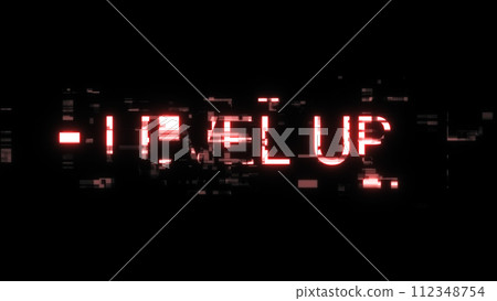 3D rendering level up text with screen effects of technological glitches 112348754