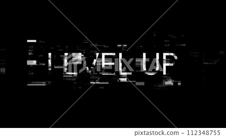 3D rendering level up text with screen effects of technological glitches 3D rendering level up text with screen effects of technological glitches 112348755