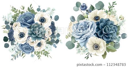 Anemone, eucalyptus, juniper vector design wedding bouquets Anemone, eucalyptus, juniper vector design wedding bouquets 112348783