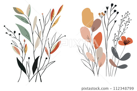 Hand Drawn doodle Scribble floral plants Hand Drawn doodle Scribble floral plants 112348799