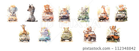 animals, watercolor, vehicle 112348842
