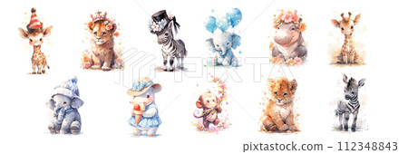 animals, watercolor, elephant 112348843