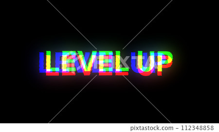 3D rendering level up text with screen effects of technological glitches 3D rendering level up text with screen effects of technological glitches 112348858