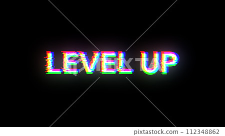 3D rendering level up text with screen effects of technological glitches 3D rendering level up text with screen effects of technological glitches 112348862