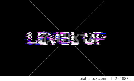 3D rendering level up text with screen effects of technological glitches 3D rendering level up text with screen effects of technological glitches 112348873