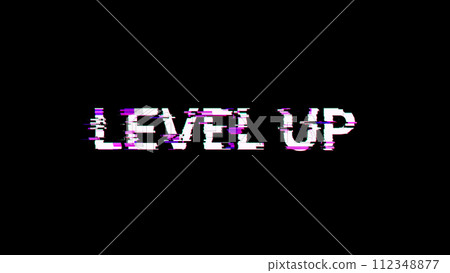 3D rendering level up text with screen effects of technological glitches 3D rendering level up text with screen effects of technological glitches 112348877