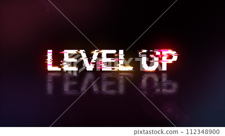 3D rendering level up text with screen effects of technological glitches 3D rendering level up text with screen effects of technological glitches 112348900