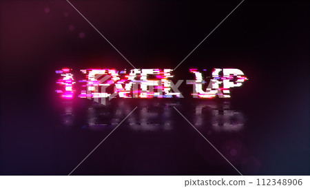 3D rendering level up text with screen effects of technological glitches 3D rendering level up text with screen effects of technological glitches 112348906